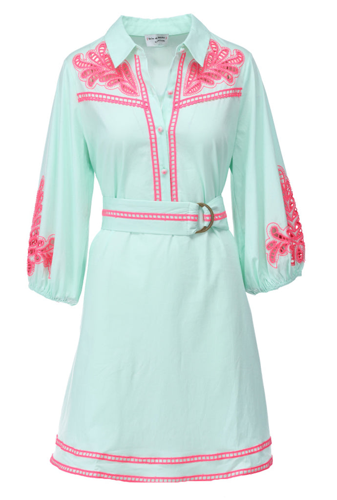 You're my lobster - Jurk met borduursel en stoffen riem (C732L)