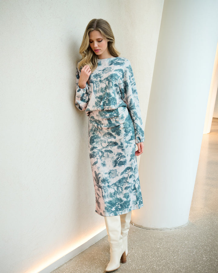 K-Design - Midi jurk met ronde hals en design (B401)