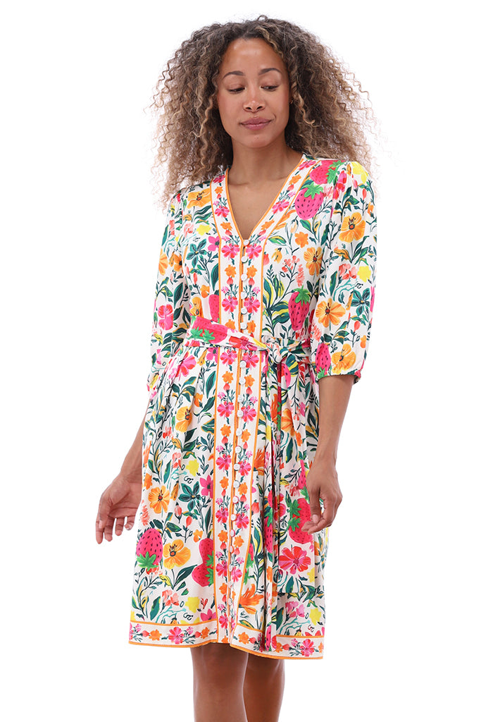 K-design - Jurk met bloemenprint en stoffen riem (C402)