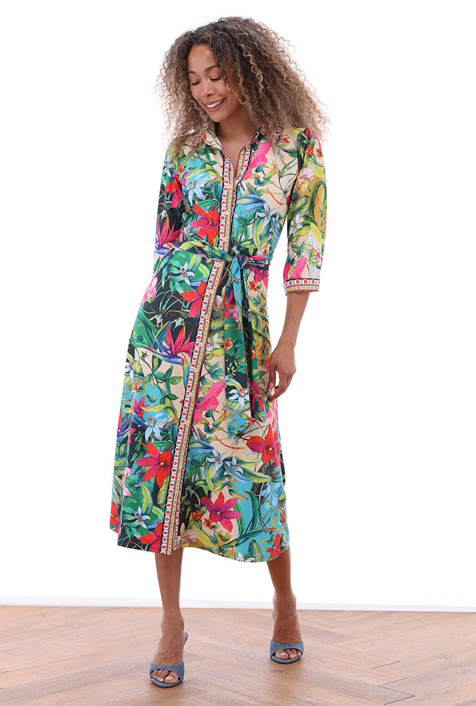 K-design - Maxi jurk met print en stoffen riem (C410)