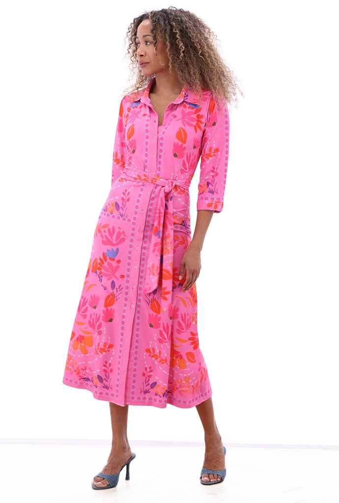 K-design - Maxi jurk met print en stoffen riem (C414)