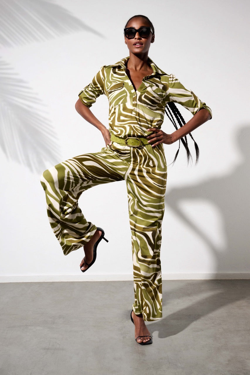 K-design - Jumpsuit met print, 2/3 mouwen en bijpassende riem (Y300) - What Els!