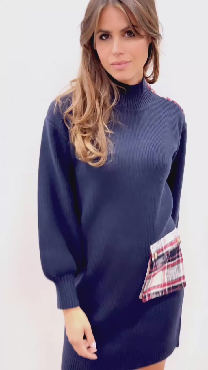 K-Design - Jurk met kraag, knopen & zakje (B832)