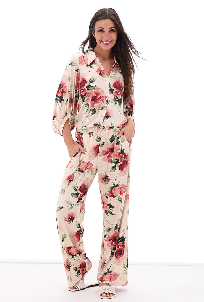 K-design - Blouse met bloemenprint en trekkoord (C209)