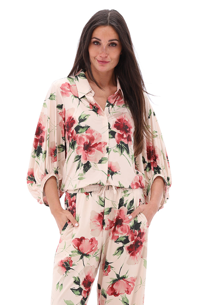 K-design - Blouse met bloemenprint en trekkoord (C209)