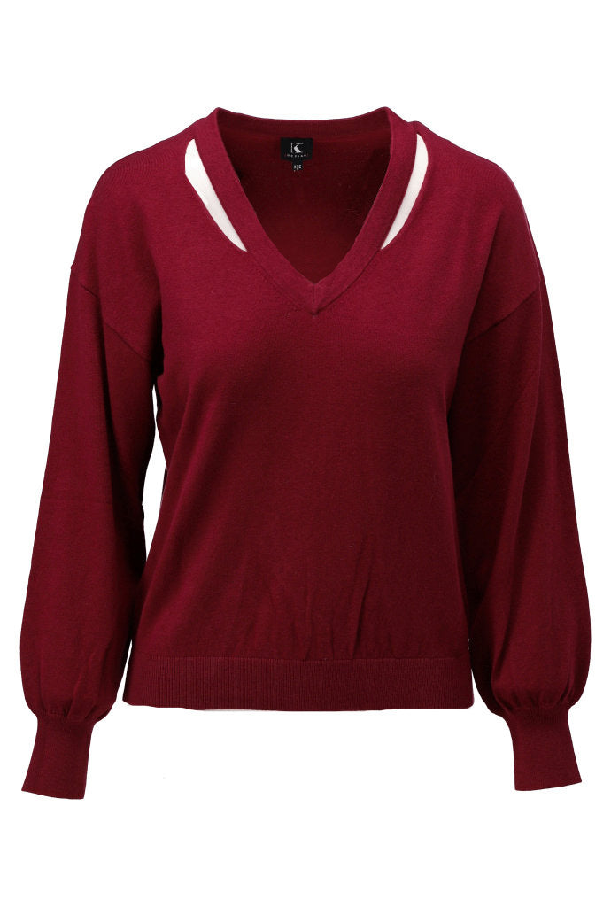 K-Design Pull met speciale V hals - B866 - Burgundy - Burgundy