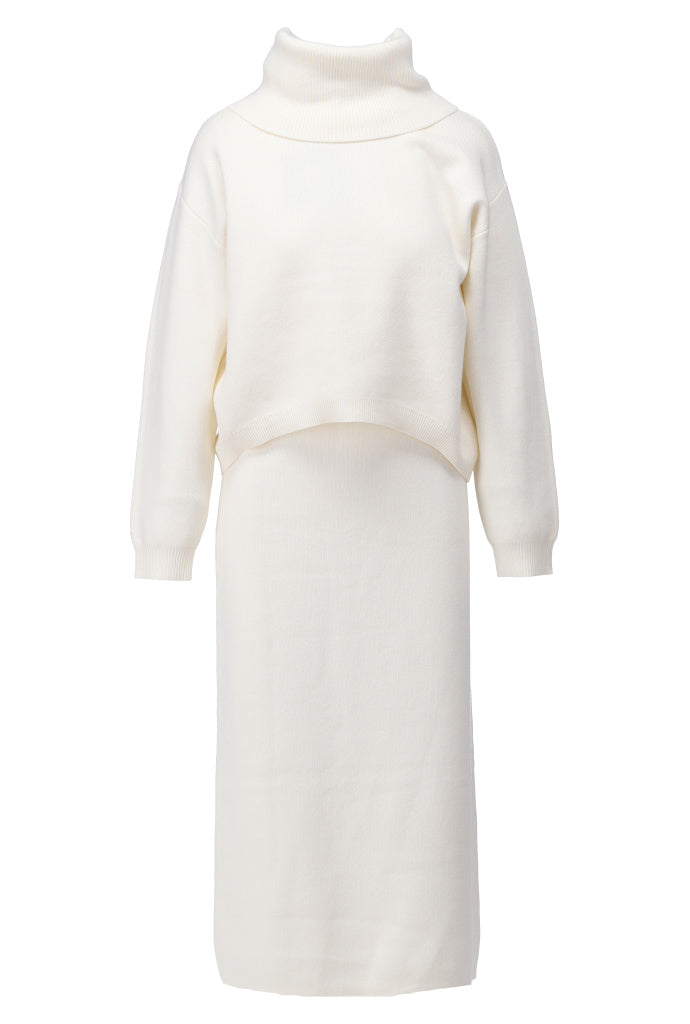 K-Design Gebreide set met jurk & pull - B872 - Ecru - Ecru