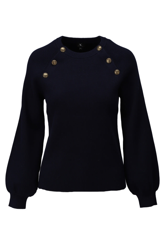 K-Design Geribde pull met knopen - B871 - Navy - Navy