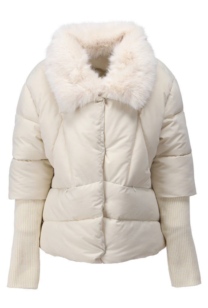 K-Design Puffer jas met bont - B902 - Cream - Cream