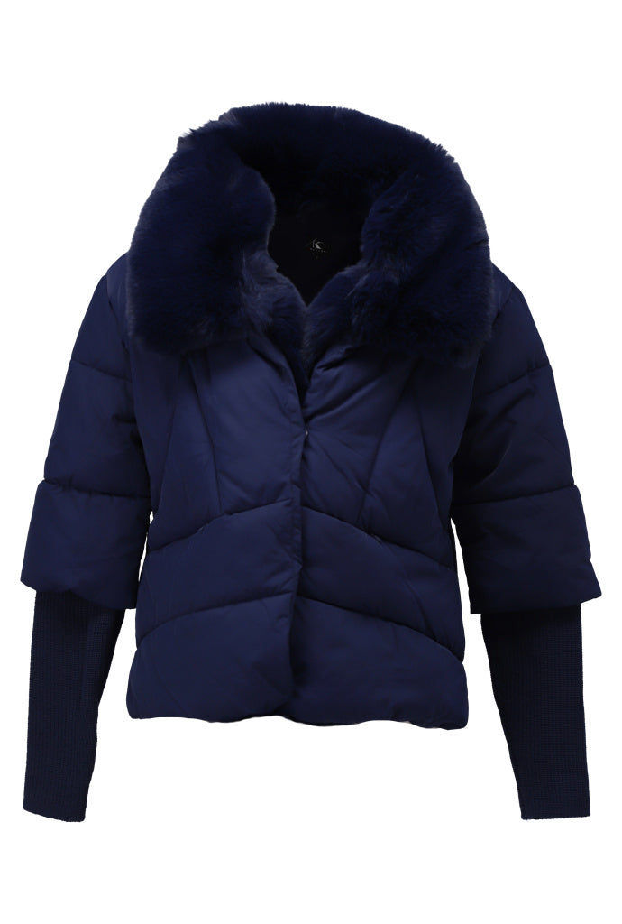 K-Design Puffer jas met bont - B902 - Navy blazer - Navy blazer