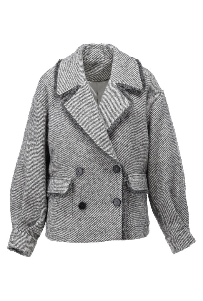 K-Design Tweed-look blazer jas - B905 - Grey - Grey