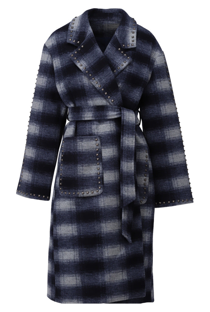 K-Design Tartan mantel met studs - B907 - Dark Blue - Dark Blue