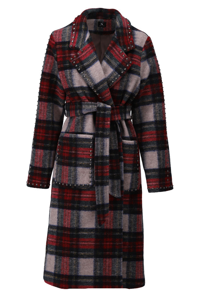 K-Design Tartan mantel met studs - B907 - Red - Red