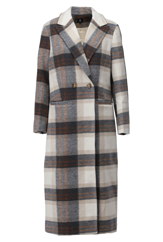 K-Design Tartan mantel met franjes - B908 - Brown - Brown