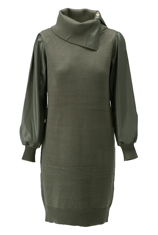 K-design - Mini dress met vegan leather mouwen (X806) - What Els!
