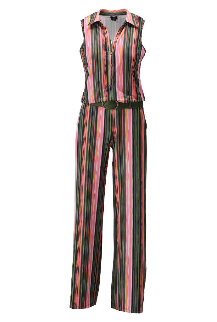 K-design - Gestreepte jumpsuit met bijpassende riem (Y109) - What Els!