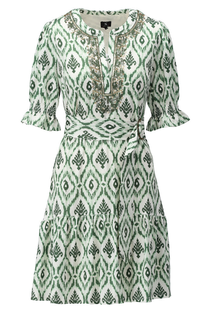 K-design - Mini dress met boho print en stoffen riem (Y114) - What Els!