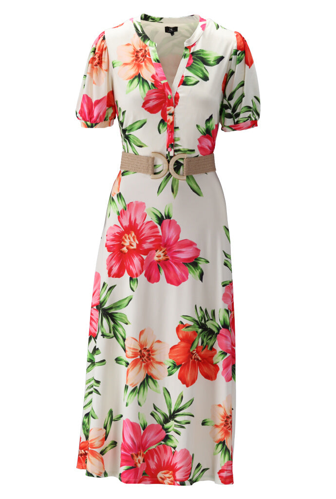 K-design - Maxi dress met bloemenprint en bijpassende riem (Y138) - What Els!