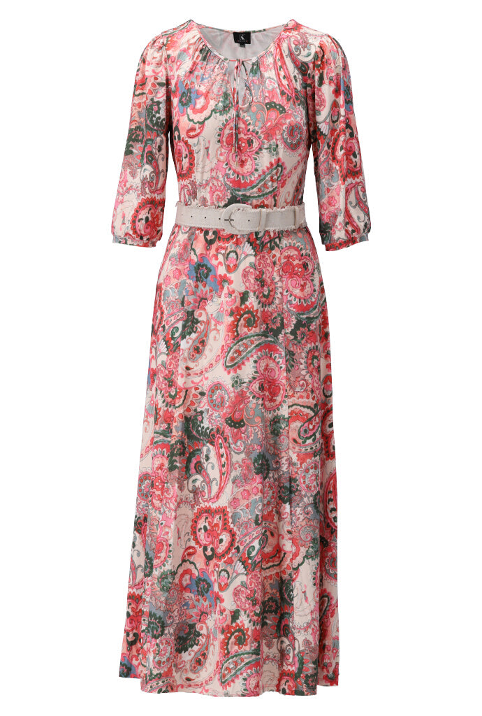 K-design - Maxi dress met paisley print en bijpassende riem (Y143) - What Els!