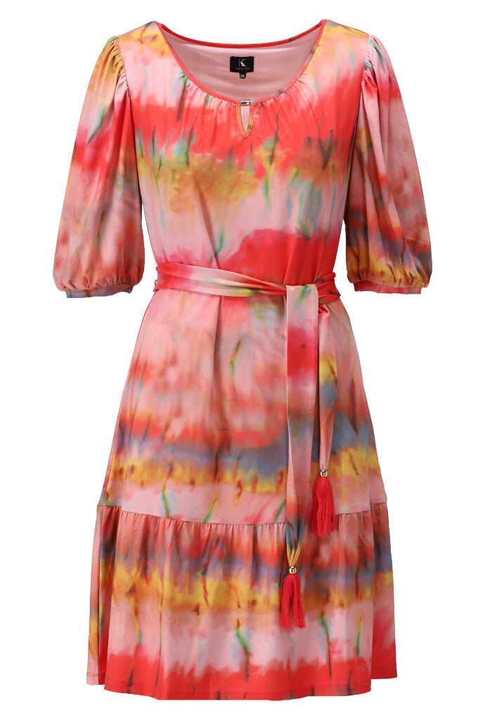 K-design - Mini dress met ronde hals, tie-dye print en stoffen riem (Y215) - What Els!