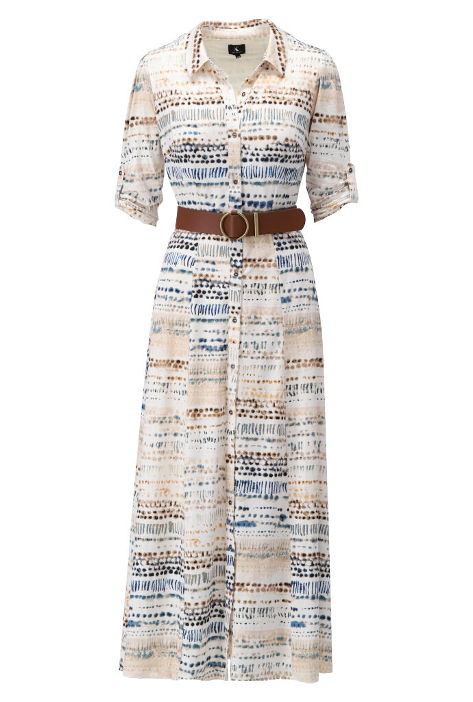 K-design - Maxi dress met print, knopen en bijpassende riem (Y229) - What Els!