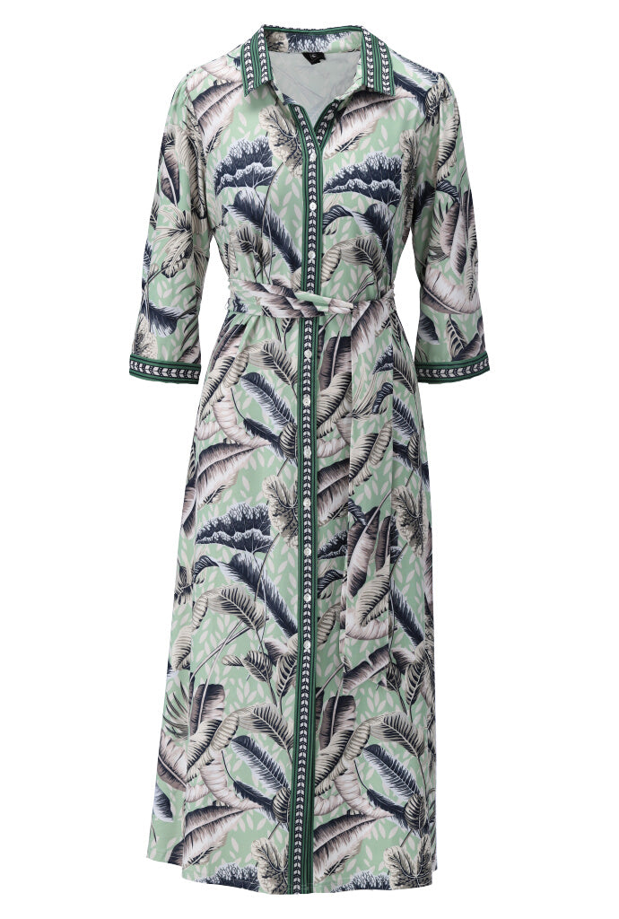 K-design - Maxi dress met botanische print, knopen en stoffen riem (Y250) - What Els!