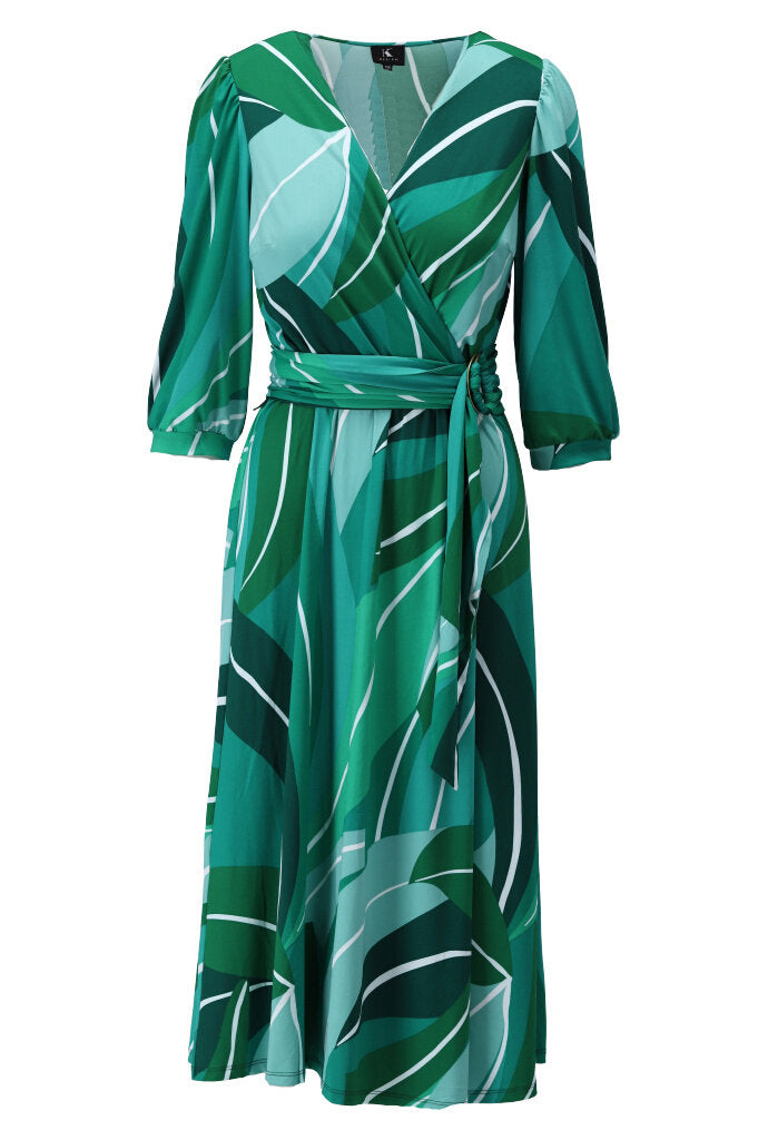 K-design - Midi crossover dress met print en stoffen riem (Y309) - What Els!