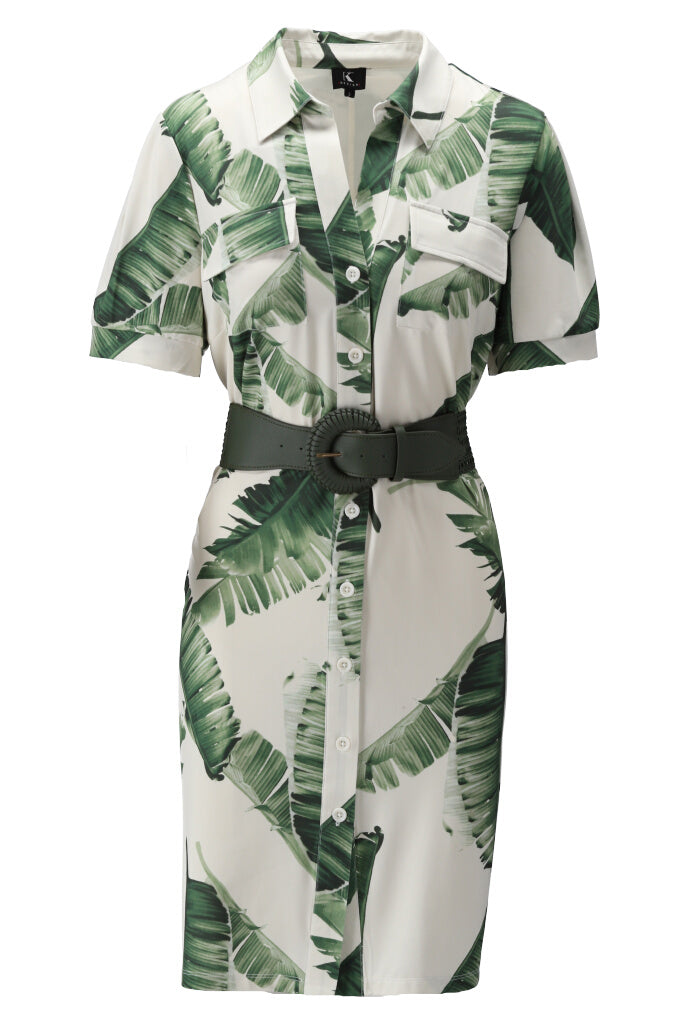 K-design - Mini dress met print, knopen, zakjes en bijpassende riem (Y352) - What Els!