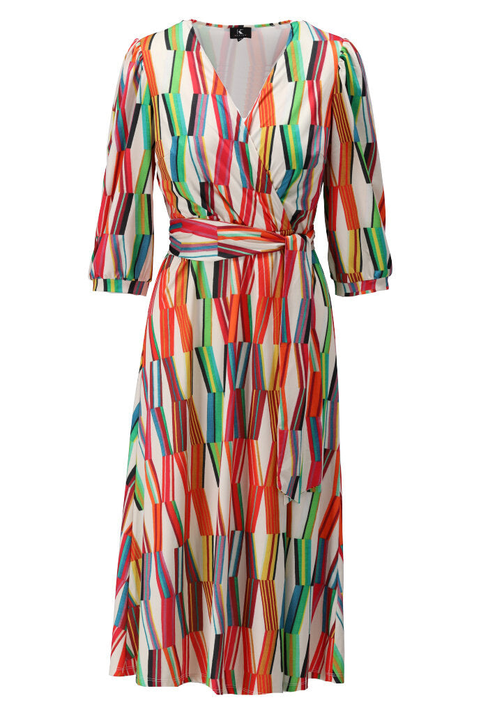 K-design - Crossover midi dress met print en stoffen riem (Y353) - What Els!