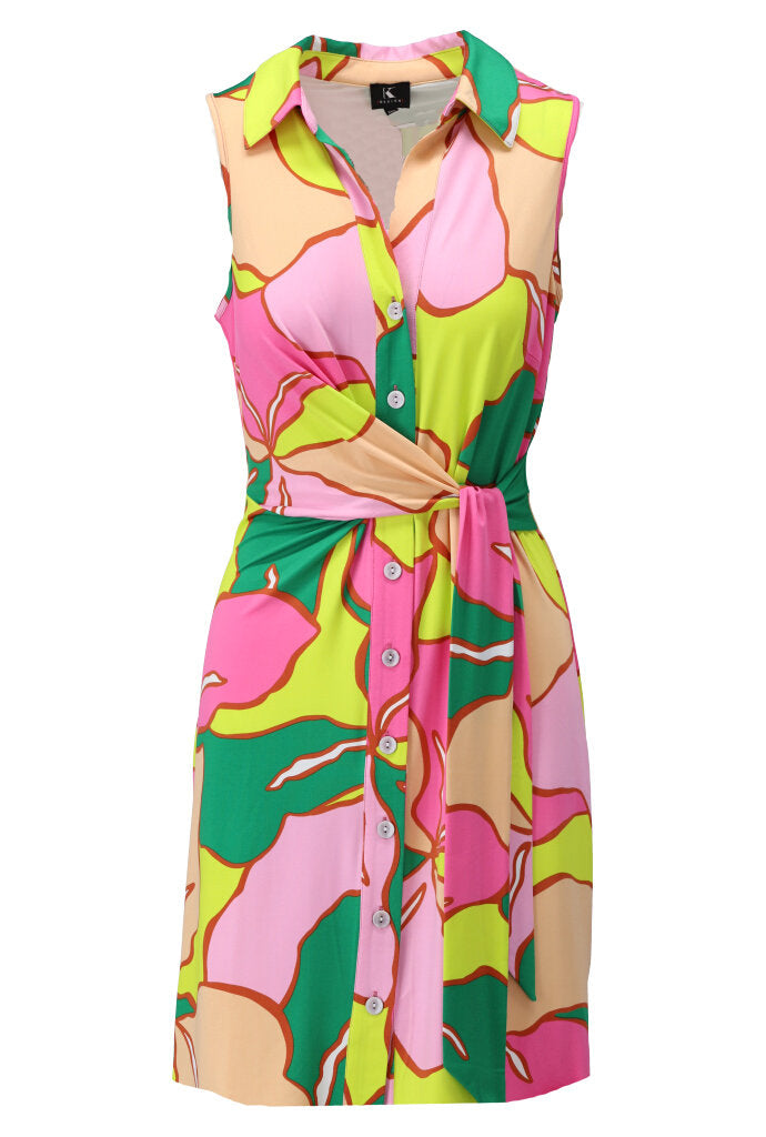 K-design - Mini dress met print, knopen en vaste riem (Y359) - What Els!