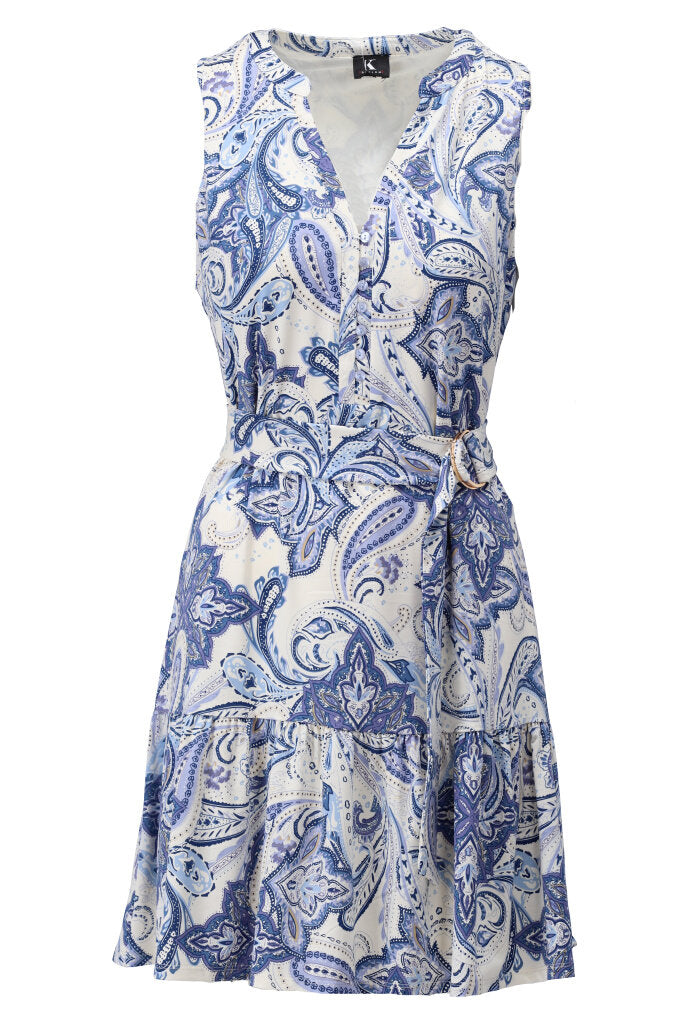 K-design - Mini dress met print, knopen en stoffen riem (Y363) - What Els!