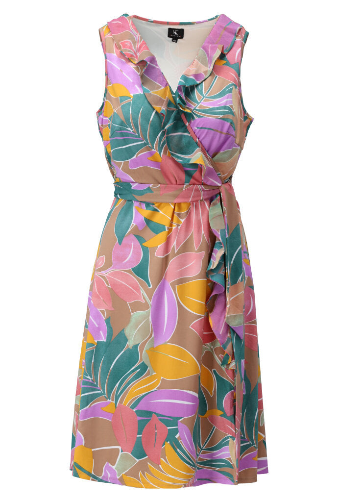 K-design - Crossover mini dress met print, franjes en stoffen riem (Y374) - What Els!