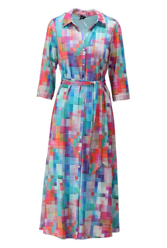 K-Design K-Design - Maxi dress met 2/3 mouwen, print en stoffen riem (W343) - What Els!