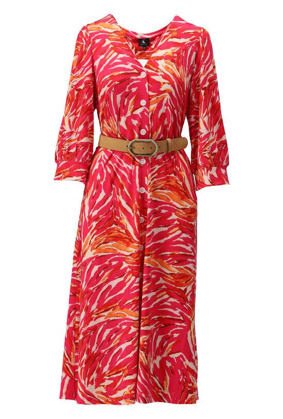 K-Design K-Design - Midi dress met tropische bloemenprint en bijpassende riem (W351) - What Els!